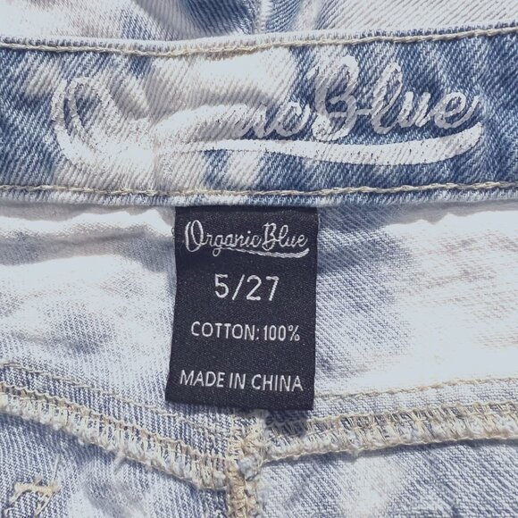 Organic Blue-Tie Dye-Distressed Jean/Denim Shorts-100% Cotton-Size 5/27-Bl/White - Picture 7 of 11